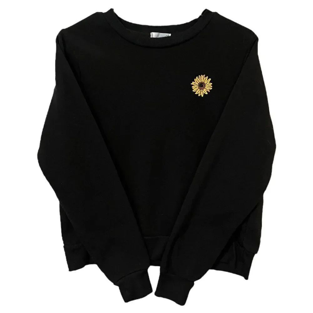 🔥4/$25 Orange Kiss Black Crew Sunflower Pullover Sweatshirt
